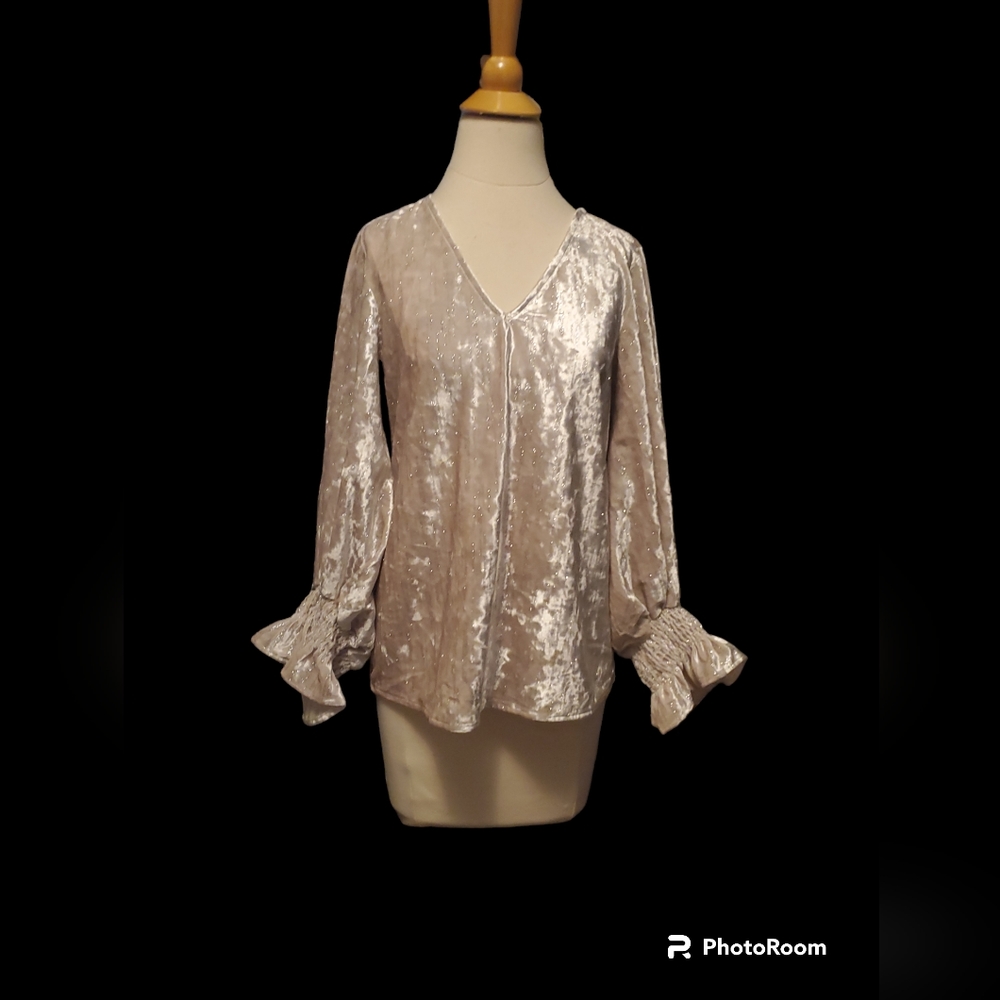 Halogen Metallic Balloon Sleeve Blouse